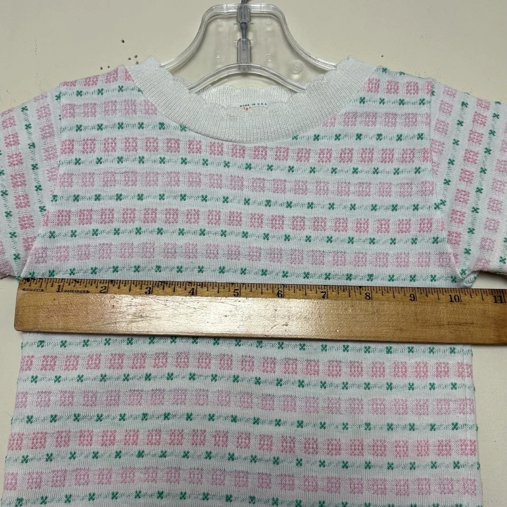 Vintage Healthtex Pink White Green Stripes Scalloped Collar 2T USA 80s